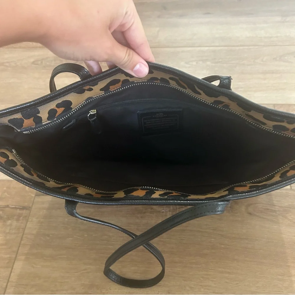 Coach Brown and Black Leopard Tote - Picture 8 of 13